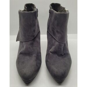 Madeline Boots  Suede Ankle Womens SZ 7M 3.5" Heel Grey Accent Zipper Silver